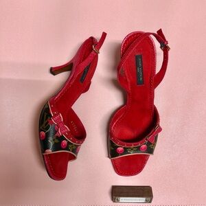 Original Louis Vuitton Murakami Monogram cherry Cerise Lizard Bow Slingback 38